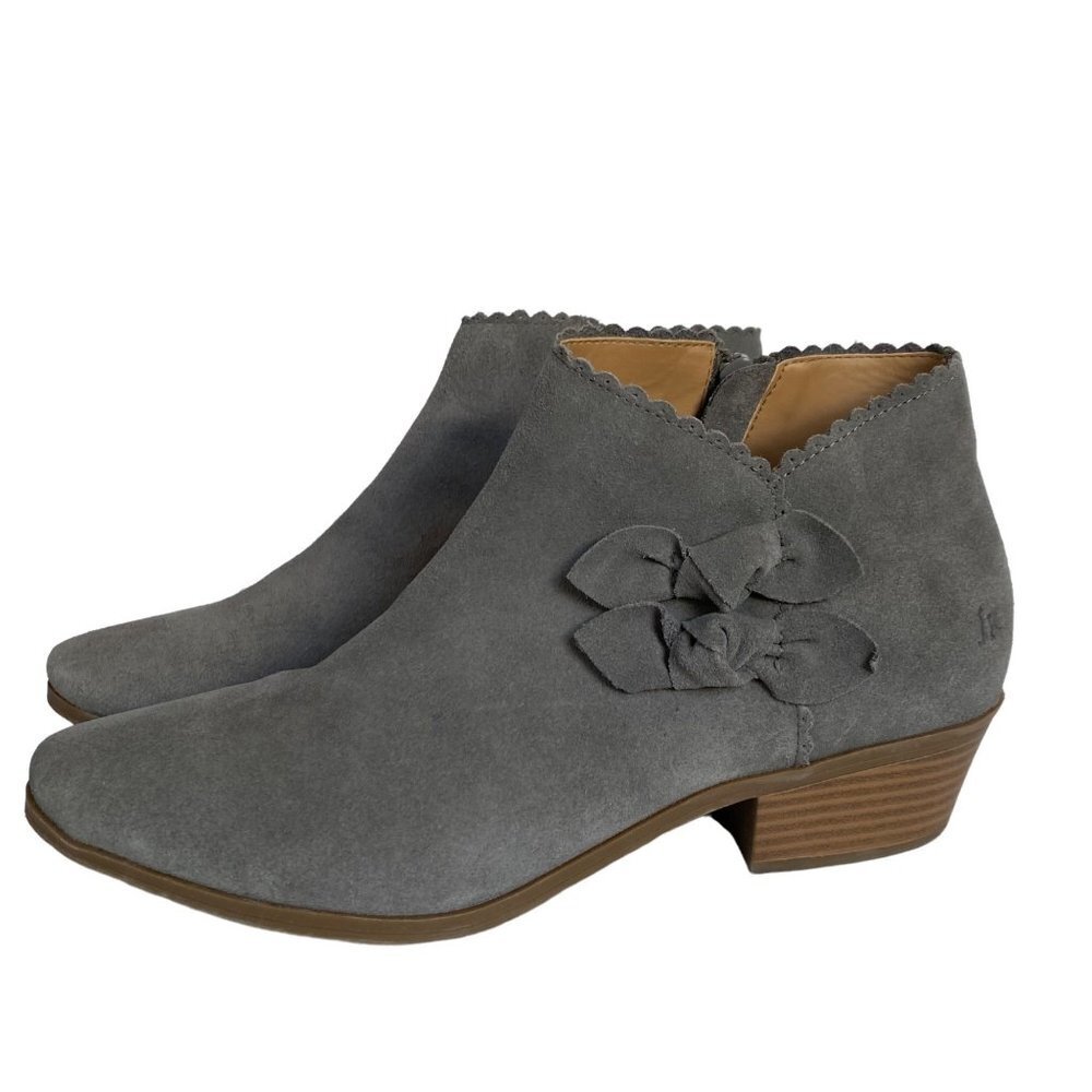 Jack Rogers Womens Booties Size 9.5 Kali Suede Ankle Boots Gray Chunky Heel - Picture 3 of 14